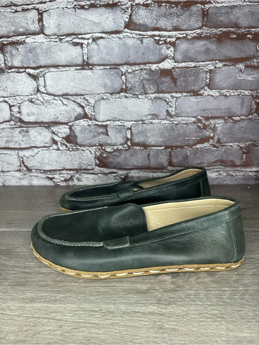 Nebula Walking Dark Green Blue Leather Slip On Loafers Shoes Women Sz 9M US/40EU